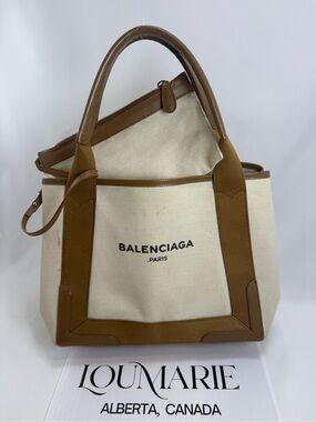 Balenciaga Canvas Tote Bag in Cream and Brown